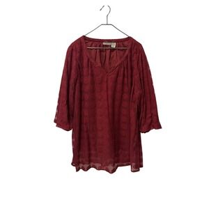 Art and Soul Burgundy Lace Embroidered Tunic Top 3/4 Sleeve V-Neck Plus Size 2X